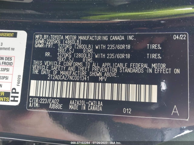 2022 Lexus NX, VIN: 2T2ADCAZ7NC001341