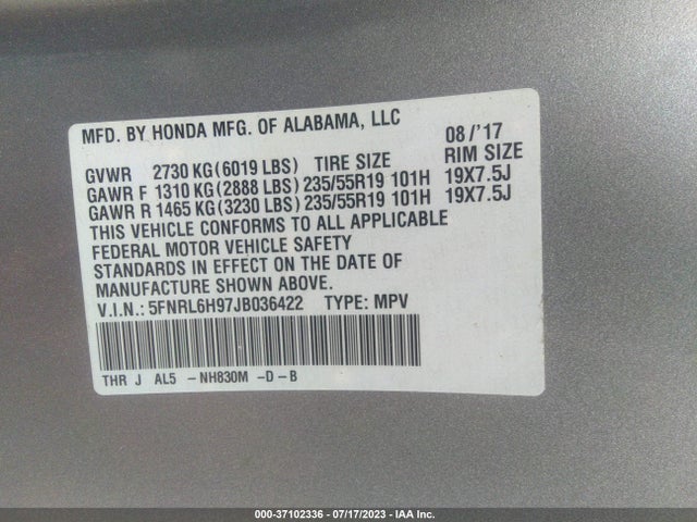Honda Odyssey Elite 2018 5FNRL6H97JB036422 Image 9