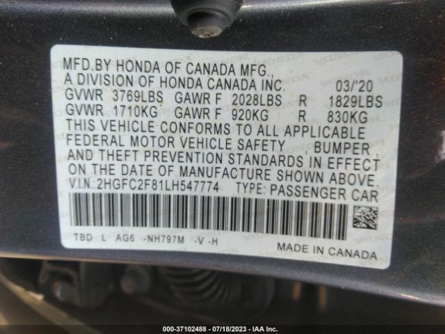 2HGFC2F81LH547774 Honda Civic Sedan Sport
