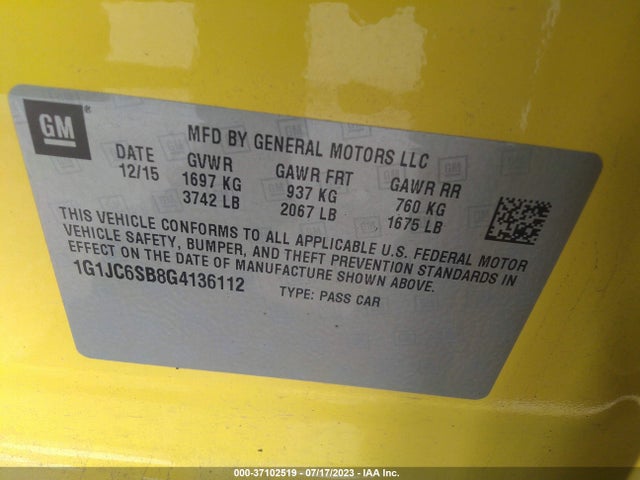 Chevrolet SONIC LT 2016 1G1JC6SB8G4136112 Image 10