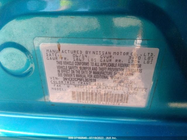 3N1CE2CP9FL357078 Nissan Versa Note Sv