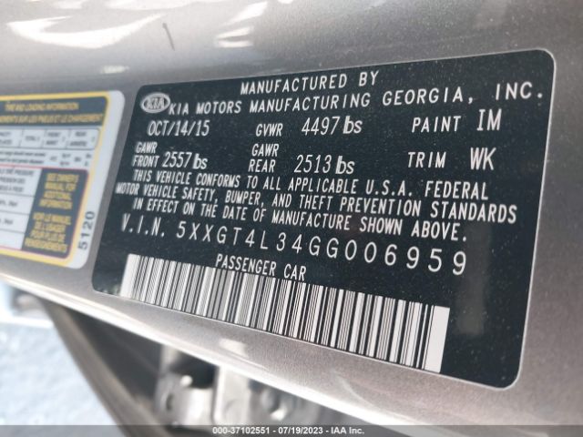 5XXGT4L34GG006959 KIA Optima Lx