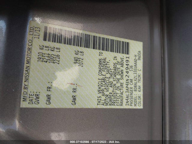 Nissan Altima 2.5 Sl 2014 1N4AL3AP4EN249491 Image 16