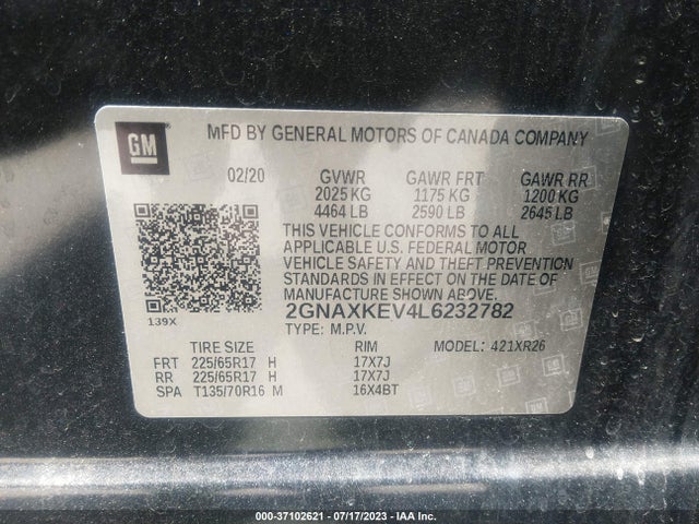 Chevrolet EQUINOX LT 2020 2GNAXKEV4L6232782 Image 9