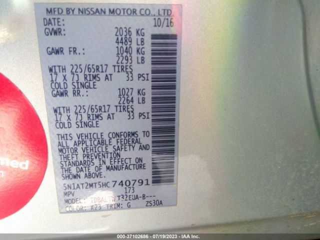 5N1AT2MT5HC740791 Nissan ROGUE SV