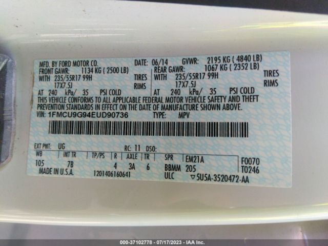 1FMCU9G94EUD90736 Ford ESCAPE SE