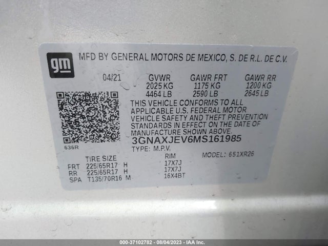 Chevrolet EQUINOX LT 2021 3GNAXJEV6MS161985 Image 9