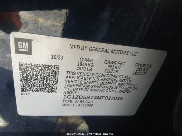 Chevrolet MALIBU LT 2021 1G1ZD5ST4MF027035 Image 9