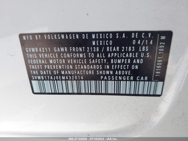 3VWB17AJ0EM432014 Volkswagen Jetta Sedan Se W/connectivity/sunroof