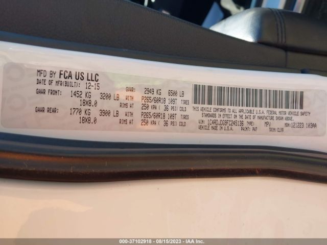 1C4RDJDG9FC245136 Dodge DURANGO LIMITED