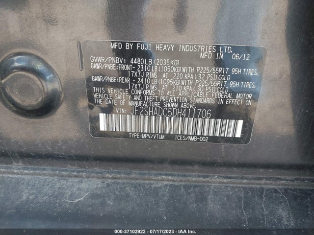 2013 SUBARU FORESTER 2.5X PREMIUM VIN: JF2SHADC5DH411706