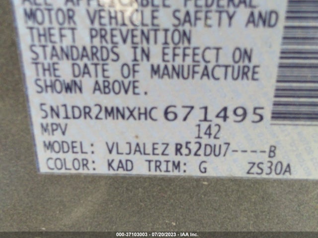 Nissan Pathfinder Sv 2017 5N1DR2MNXHC671495 Image 9