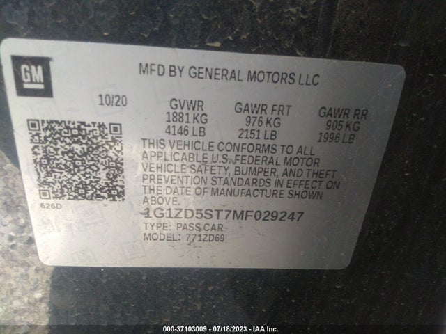 Chevrolet MALIBU LT 2021 1G1ZD5ST7MF029247 Image 9