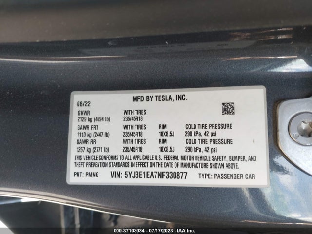 Tesla MODEL 3 2022 5YJ3E1EA7NF330877 Image 14