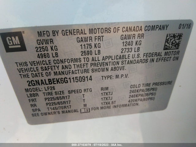 Chevrolet EQUINOX LS 2016 2GNALBEK6G1150914 Image 9