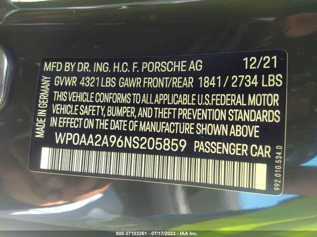 2022 PORSCHE 911 WP0AA2A96NS205859 Photo 8