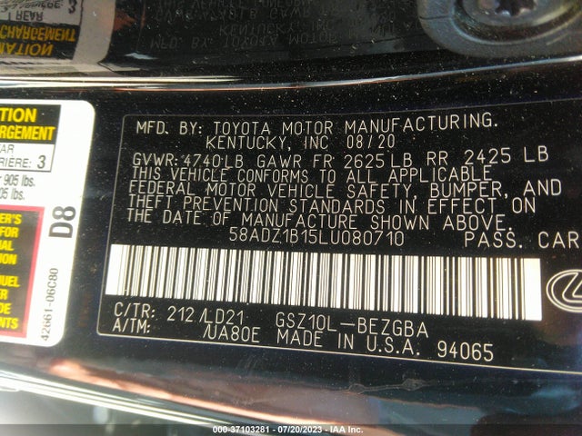 58ADZ1B15LU080710 Lexus ES