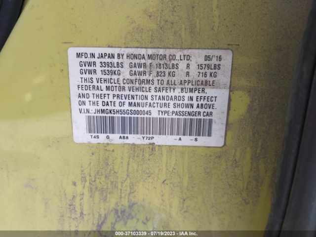JHMGK5H55GS000045 Honda FIT LX