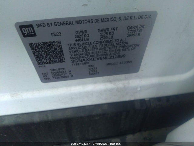 Chevrolet EQUINOX LT 2022 3GNAXKEV6NL211690 Image 9