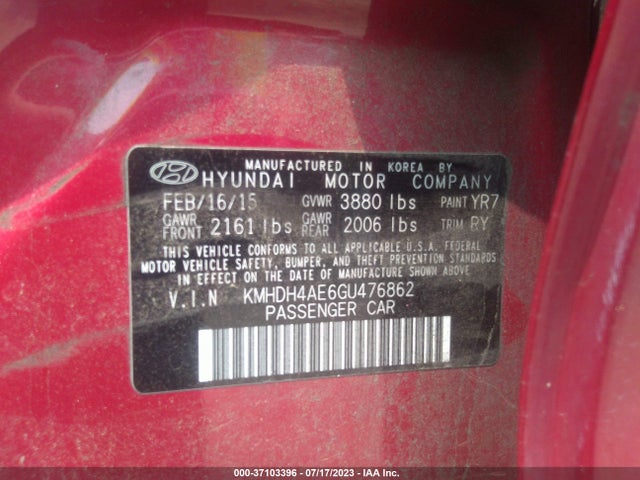 Hyundai Elantra Value Edition 2016 KMHDH4AE6GU476862 Image 15