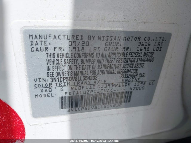 2020 NISSAN KICKS SR VIN: 3N1CP5DV8LL554232