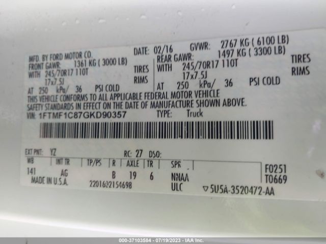 1FTMF1C87GKD90357 Ford F-150 Xl/xlt