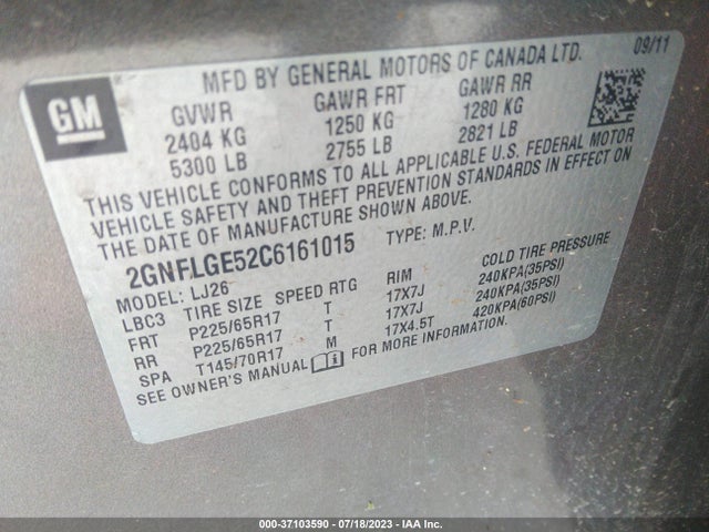2012 CHEVROLET EQUINOX LTZ VIN: 2GNFLGE52C6161015