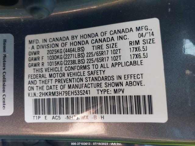 Honda Cr-v Ex-l 2014 2HKRM3H79EH535241 Image 9