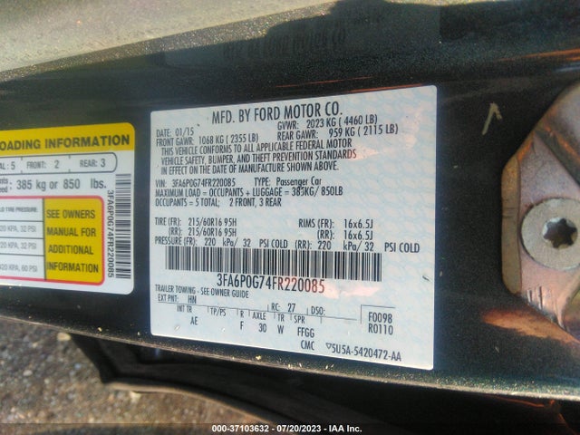 Ford FUSION S 2015 3FA6P0G74FR220085 Image 9