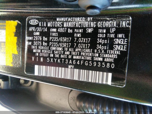 5XYKT3A64FG593580 KIA SORENTO LX