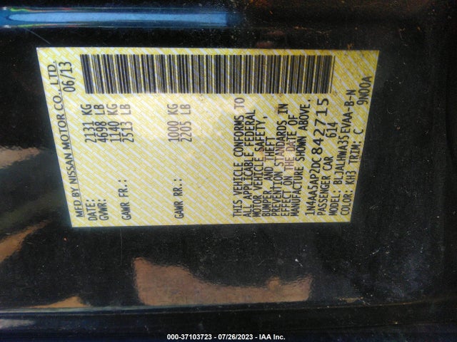 2013 NISSAN MAXIMA 3.5 SV W/PREMIUM PKG VIN: 1N4AA5AP2DC842715