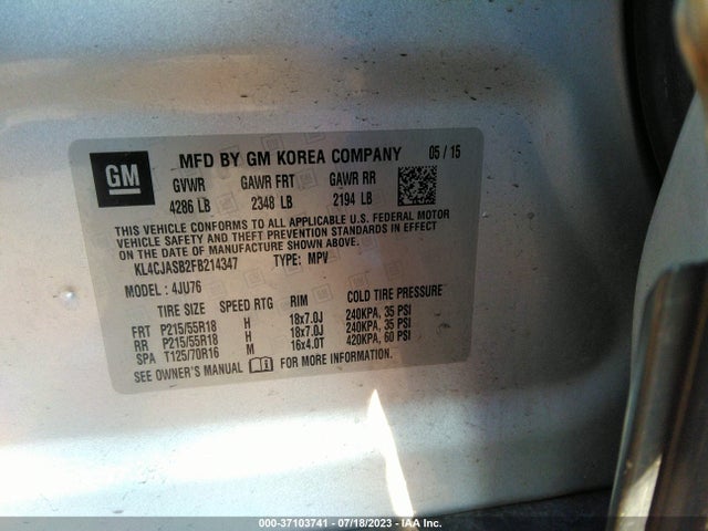 2015 BUICK ENCORE VIN: KL4CJASB2FB214347