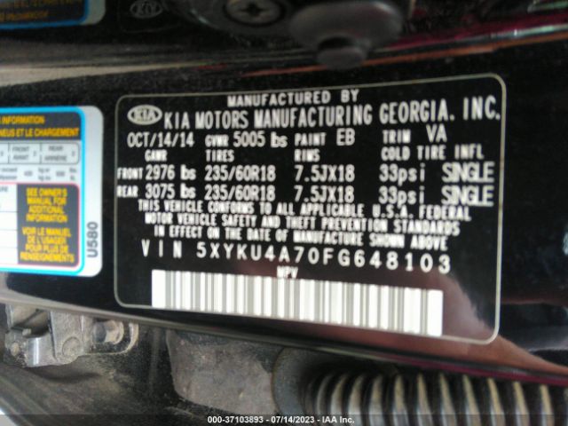 5XYKU4A70FG648103 KIA SORENTO EX
