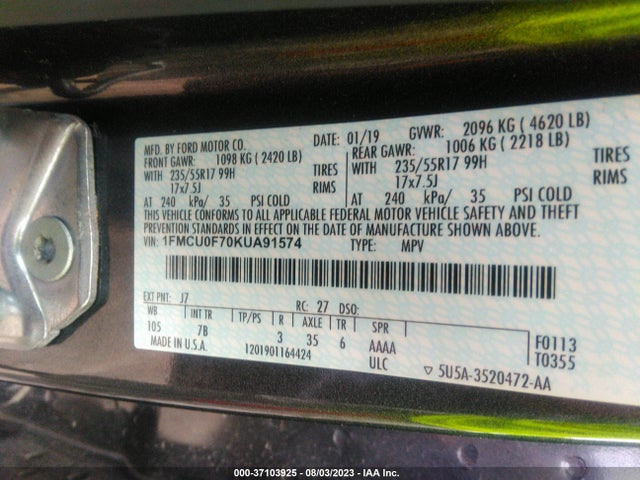 Ford ESCAPE S 2019 1FMCU0F70KUA91574 Image 15