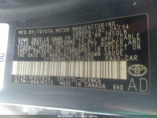 Toyota Corolla L/le/s/s Plus/le Plus 2014 2T1BURHE7EC153165 Image 9