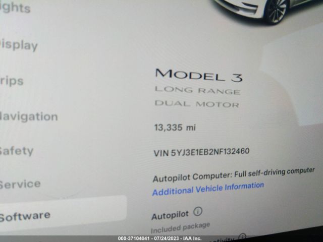 5YJ3E1EB2NF132460 Tesla Model 3 Long Range