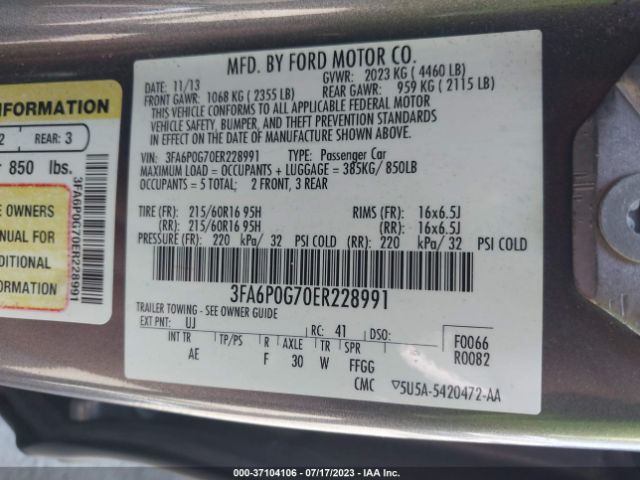 3FA6P0G70ER228991 Ford FUSION S
