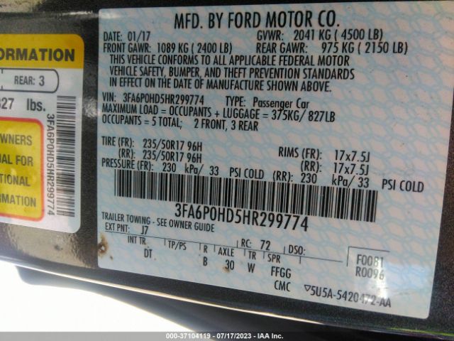 3FA6P0HD5HR299774 Ford FUSION SE