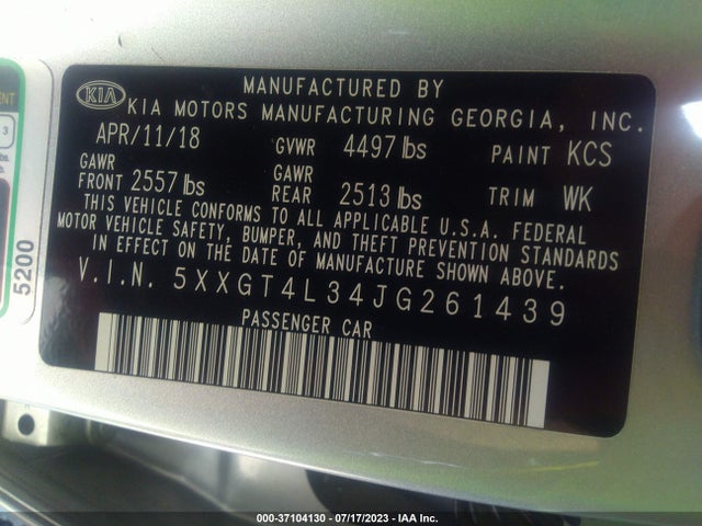 KIA Optima Lx 2018 5XXGT4L34JG261439 Image 9
