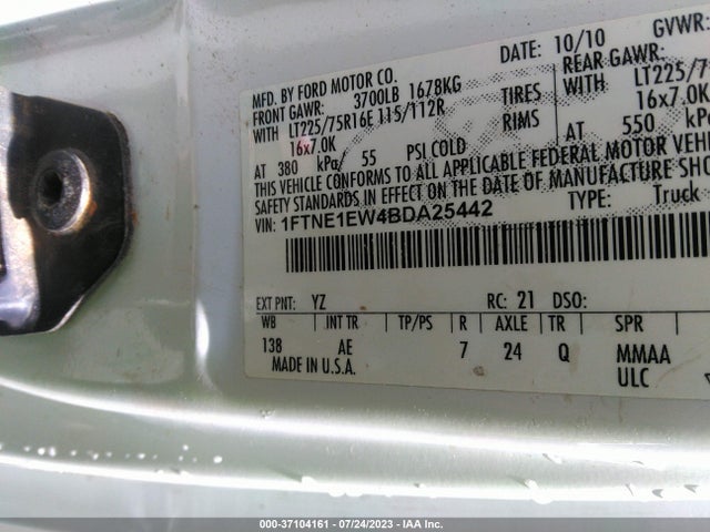 2011 FORD ECONOLINE CARGO VAN COMMERCIAL/RECREATIONAL VIN: 1FTNE1EW4BDA25442