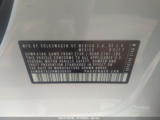3VWDB7AJ3HM335934 Volkswagen Jetta 1.4t Se