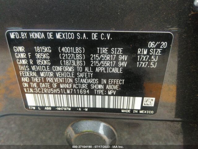 3CZRU5H51LM711694 Honda HR-V EX
