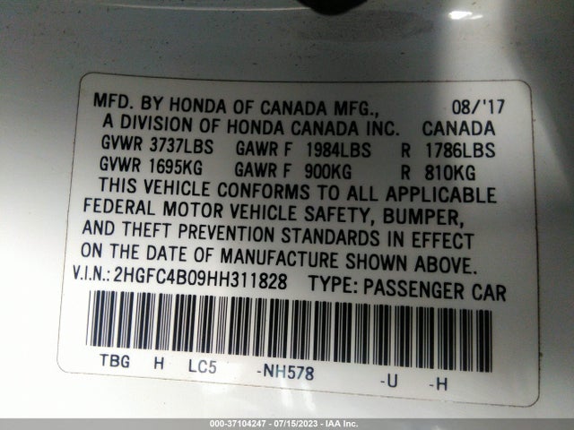 Honda Civic Coupe Lx-p 2017 2HGFC4B09HH311828 Image 9