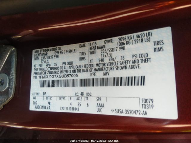 1FMCU0G7XGUB57005 Ford ESCAPE SE