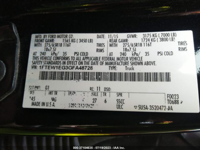 1FTEW1EG3GFA48728 Ford F-150 Xlt/xl/lariat/platinum