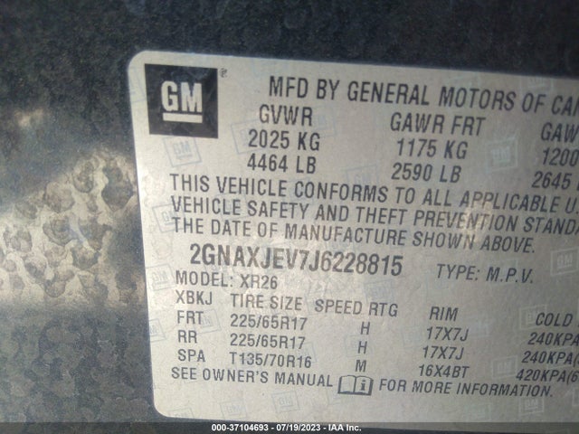 Chevrolet EQUINOX LT 2018 2GNAXJEV7J6228815 Image 15