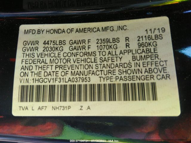 1HGCV1F31LA037953 Honda Accord Sedan Sport