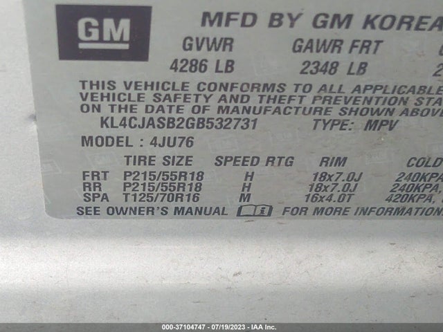 KL4CJASB2GB532731 Buick Encore