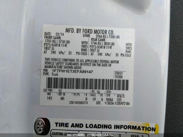 1FTFW1ET3EFA89147 Ford F-150 Xl/xlt/fx4/lariat
