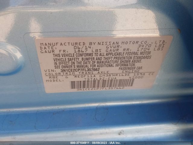 3N1CE2CP7FL357662 Nissan Versa Note S/s Plus/sv/sr/sl